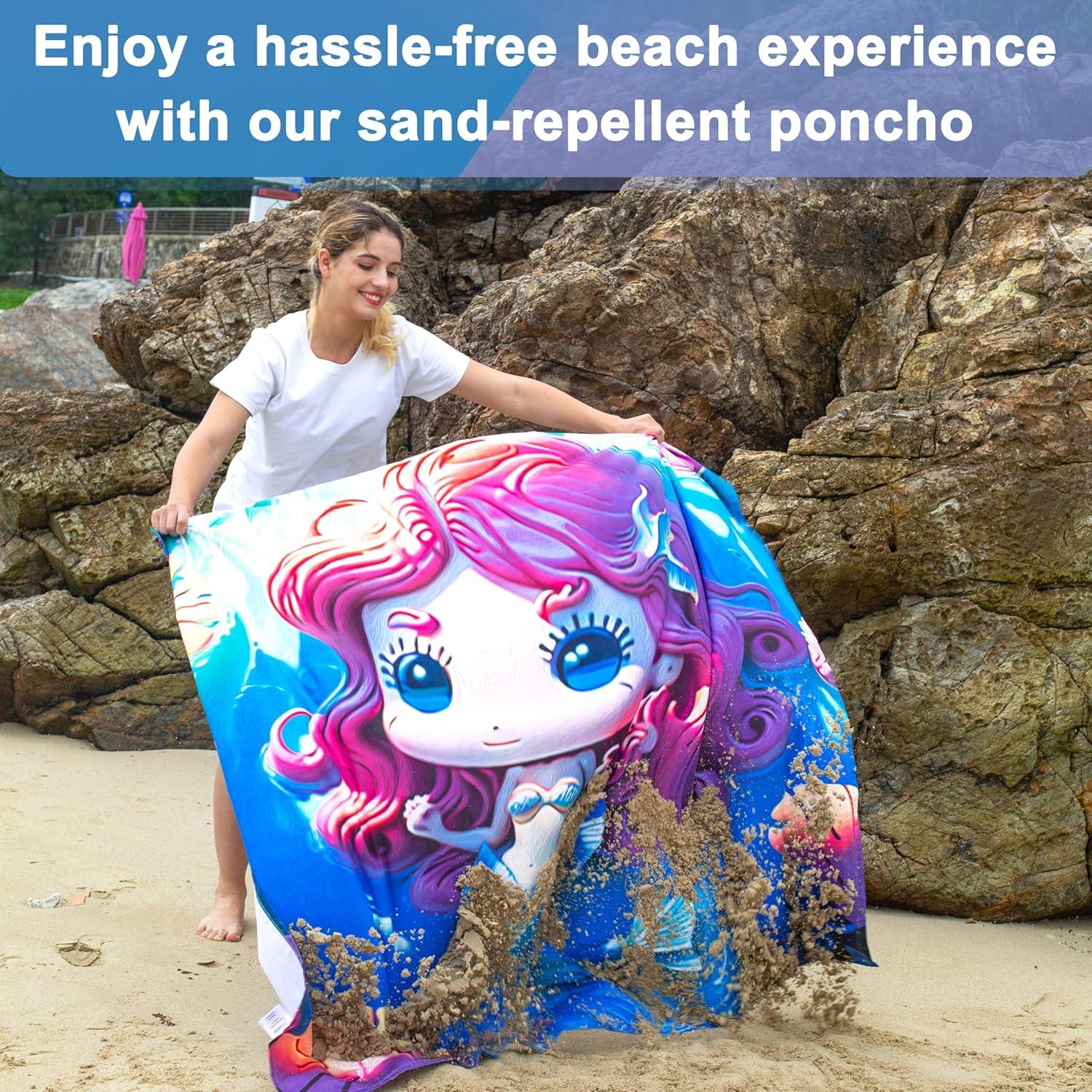 imageCatalonia Beach Towel With Hood Microfiber Hooded Swim Poncho SandFree for Kids and AdultsMermaid