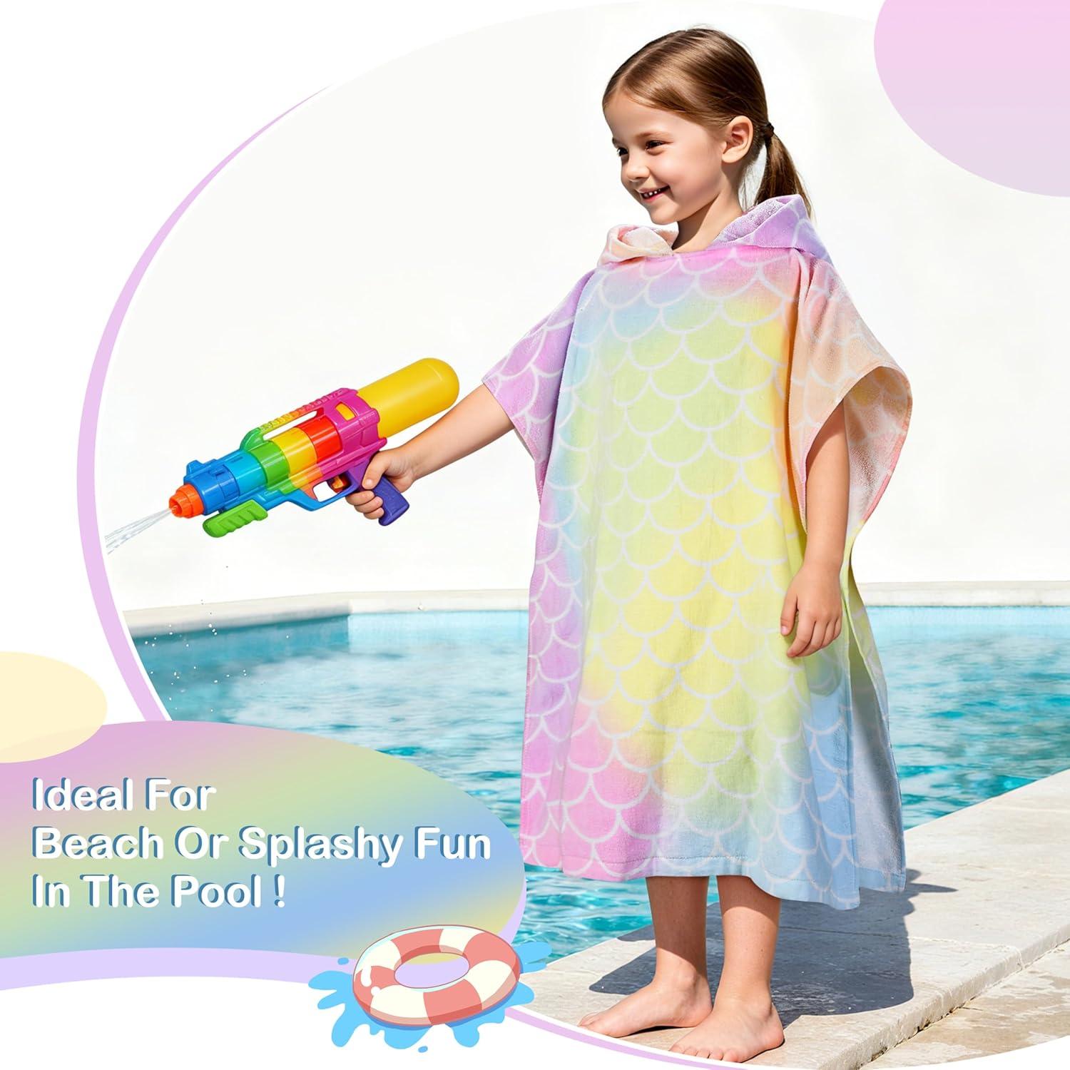 imageCatalonia Crab Kids Hooded Poncho Towel 100 Cotton Absorbent Changing Robe for Beach Pool amp Bath Cute Gifts for Toddlers Boys GirlsRainbow Mermaid