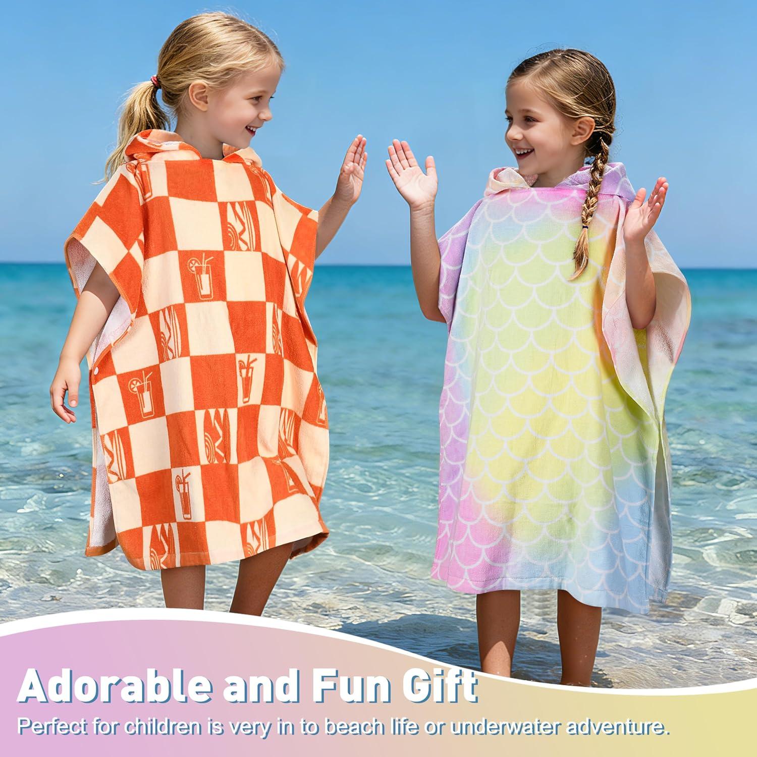 imageCatalonia Crab Kids Hooded Poncho Towel 100 Cotton Absorbent Changing Robe for Beach Pool amp Bath Cute Gifts for Toddlers Boys GirlsRainbow Mermaid