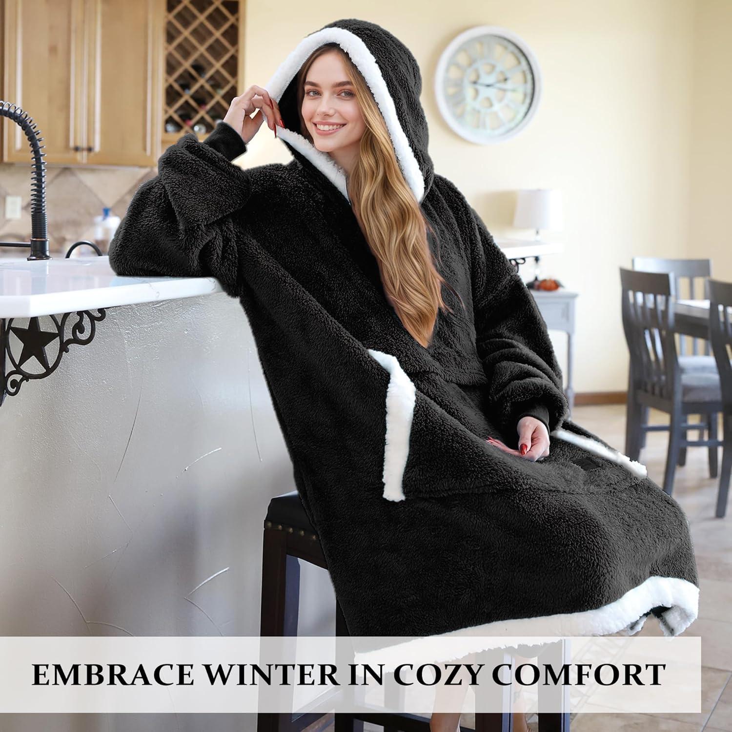 imageCatalonia Hoodie Blanket Oversized Wearable Blanket Hoodie for Women Men Sweatshirt Blanket with PocketBlack