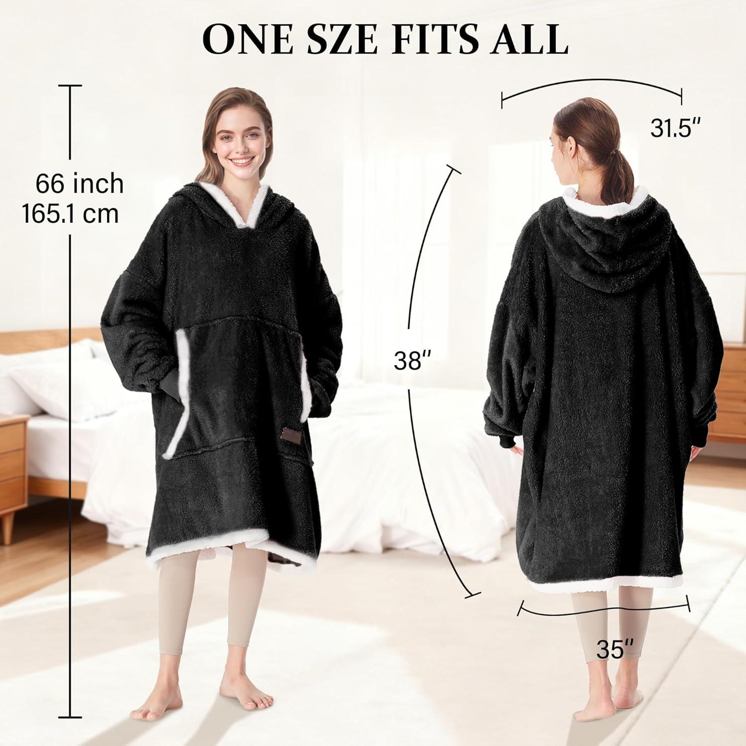 imageCatalonia Hoodie Blanket Oversized Wearable Blanket Hoodie for Women Men Sweatshirt Blanket with PocketBlack