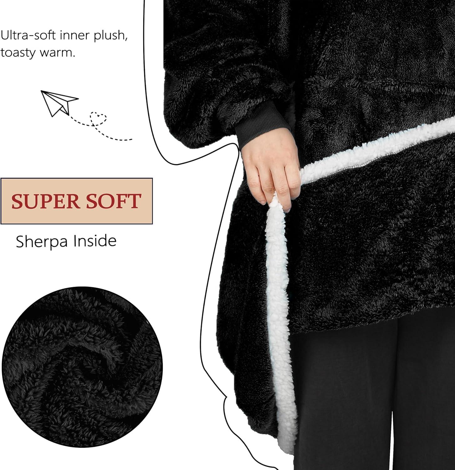 imageCatalonia Hoodie Blanket Oversized Wearable Blanket Hoodie for Women Men Sweatshirt Blanket with PocketBlack