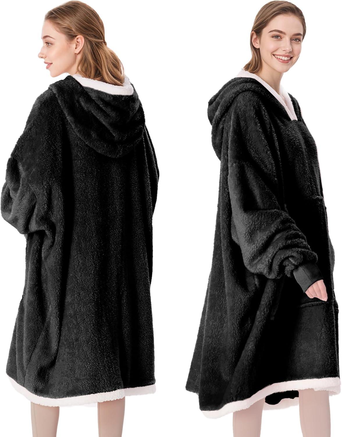 imageCatalonia Hoodie Blanket Oversized Wearable Blanket Hoodie for Women Men Sweatshirt Blanket with PocketBlack