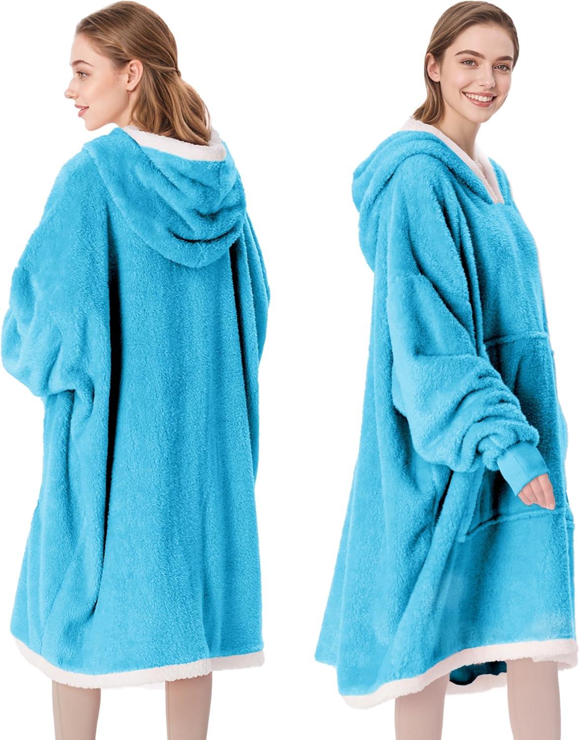 imageCatalonia Hoodie Blanket Oversized Wearable Blanket Hoodie for Women Men Sweatshirt Blanket with PocketBlue
