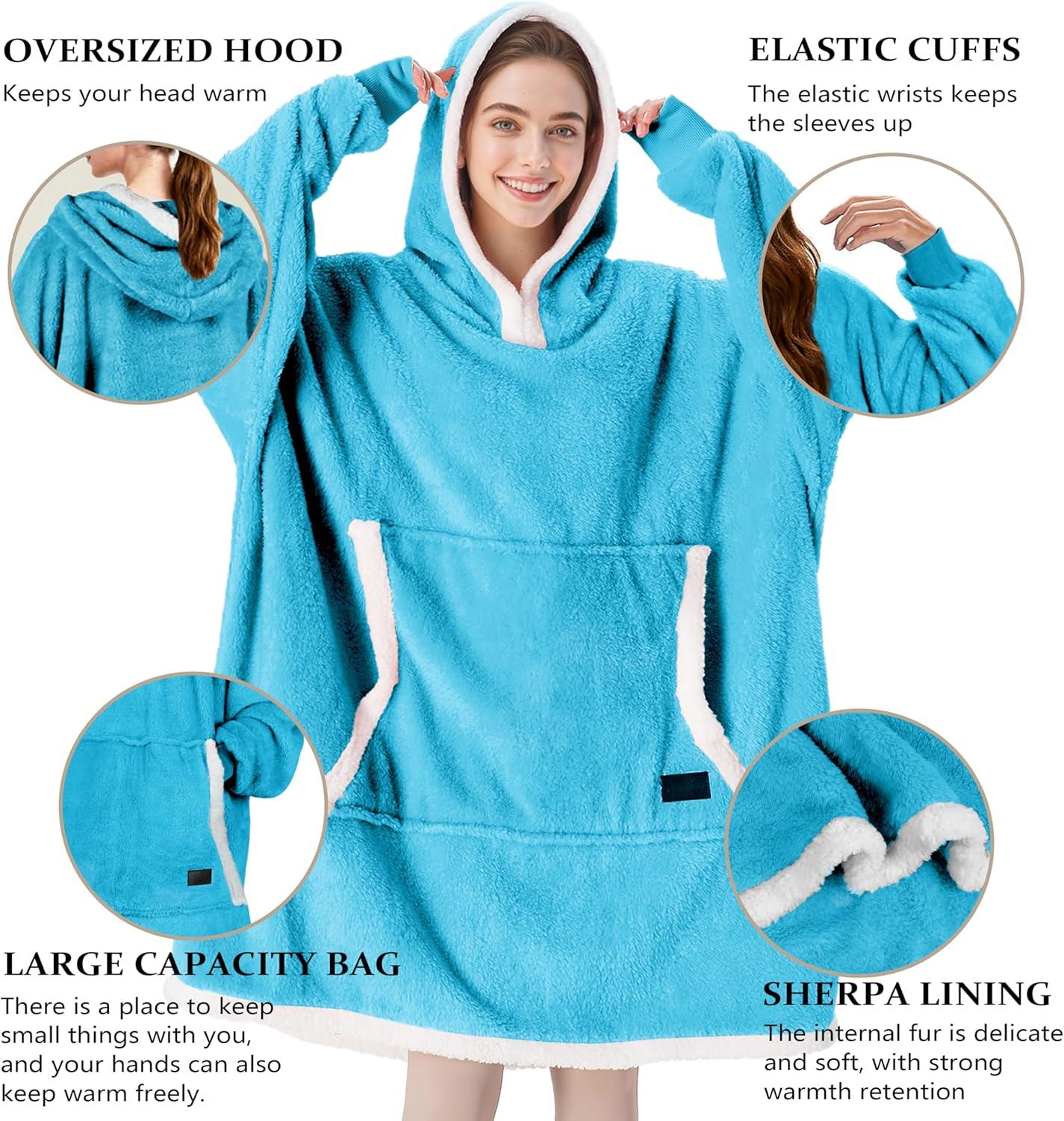 imageCatalonia Hoodie Blanket Oversized Wearable Blanket Hoodie for Women Men Sweatshirt Blanket with PocketBlue