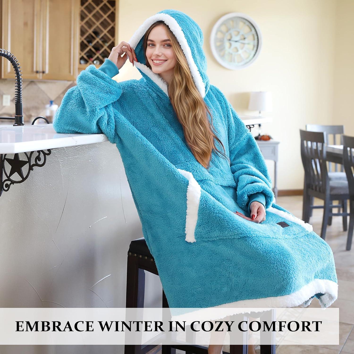 imageCatalonia Hoodie Blanket Oversized Wearable Blanket Hoodie for Women Men Sweatshirt Blanket with PocketBlue