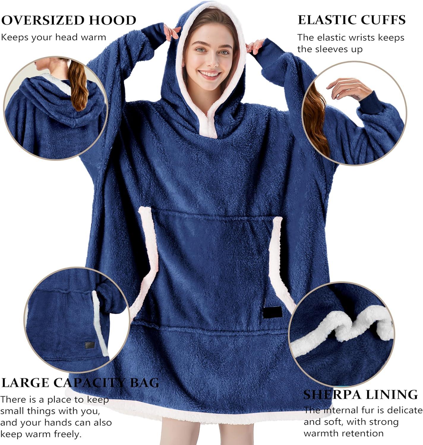 imageCatalonia Hoodie Blanket Oversized Wearable Blanket Hoodie for Women Men Sweatshirt Blanket with PocketDark Blue