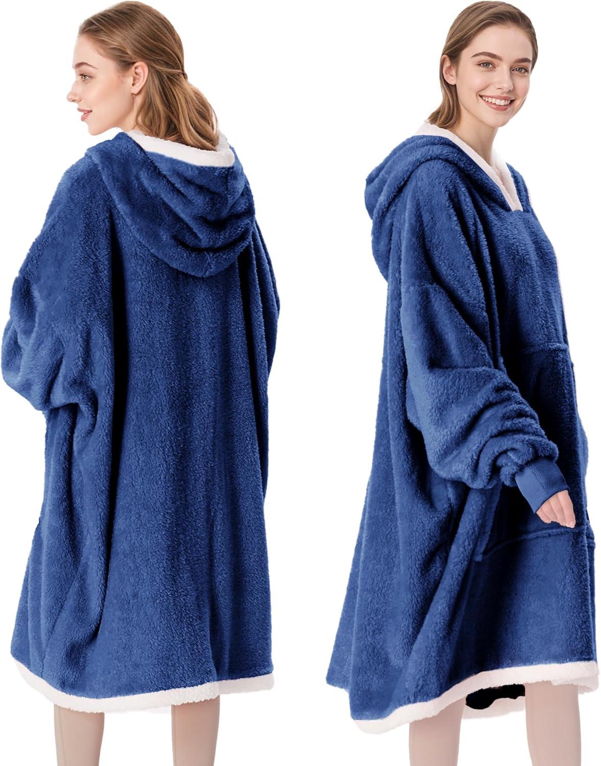 imageCatalonia Hoodie Blanket Oversized Wearable Blanket Hoodie for Women Men Sweatshirt Blanket with PocketDark Blue