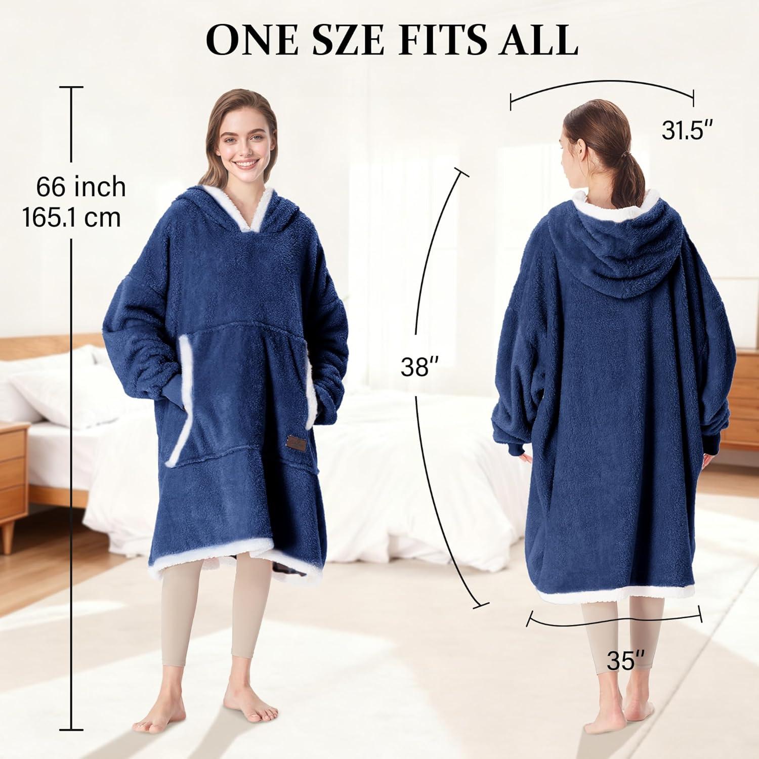 imageCatalonia Hoodie Blanket Oversized Wearable Blanket Hoodie for Women Men Sweatshirt Blanket with PocketDark Blue