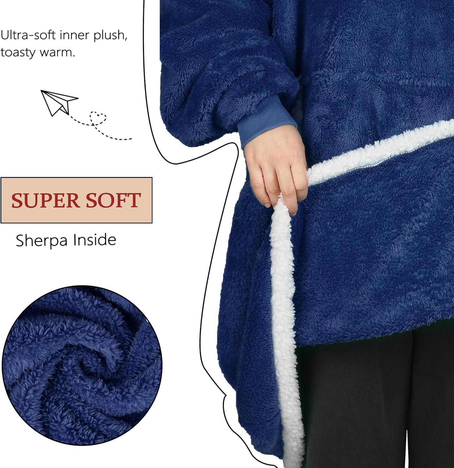 imageCatalonia Hoodie Blanket Oversized Wearable Blanket Hoodie for Women Men Sweatshirt Blanket with PocketDark Blue