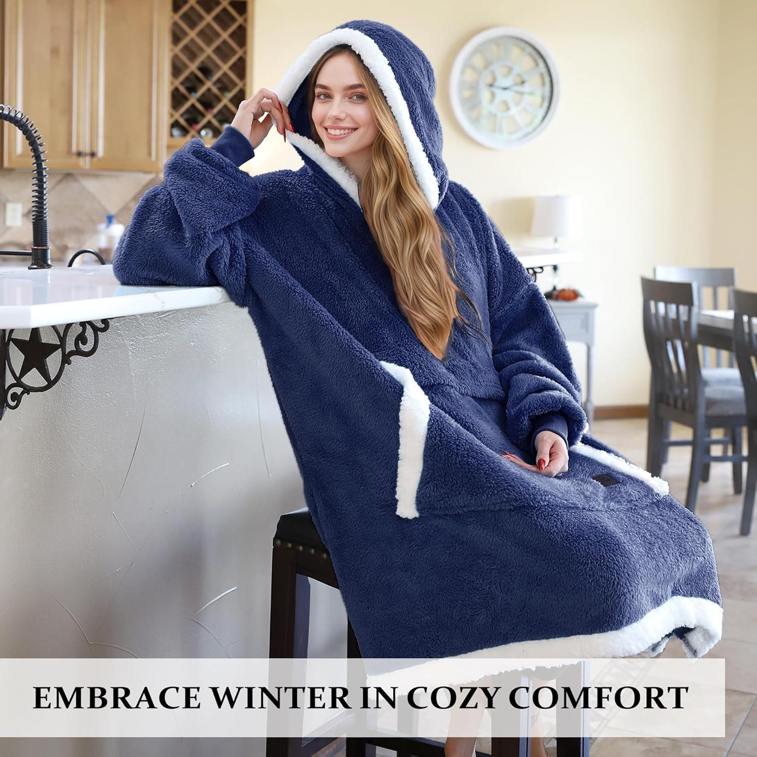 imageCatalonia Hoodie Blanket Oversized Wearable Blanket Hoodie for Women Men Sweatshirt Blanket with PocketDark Blue