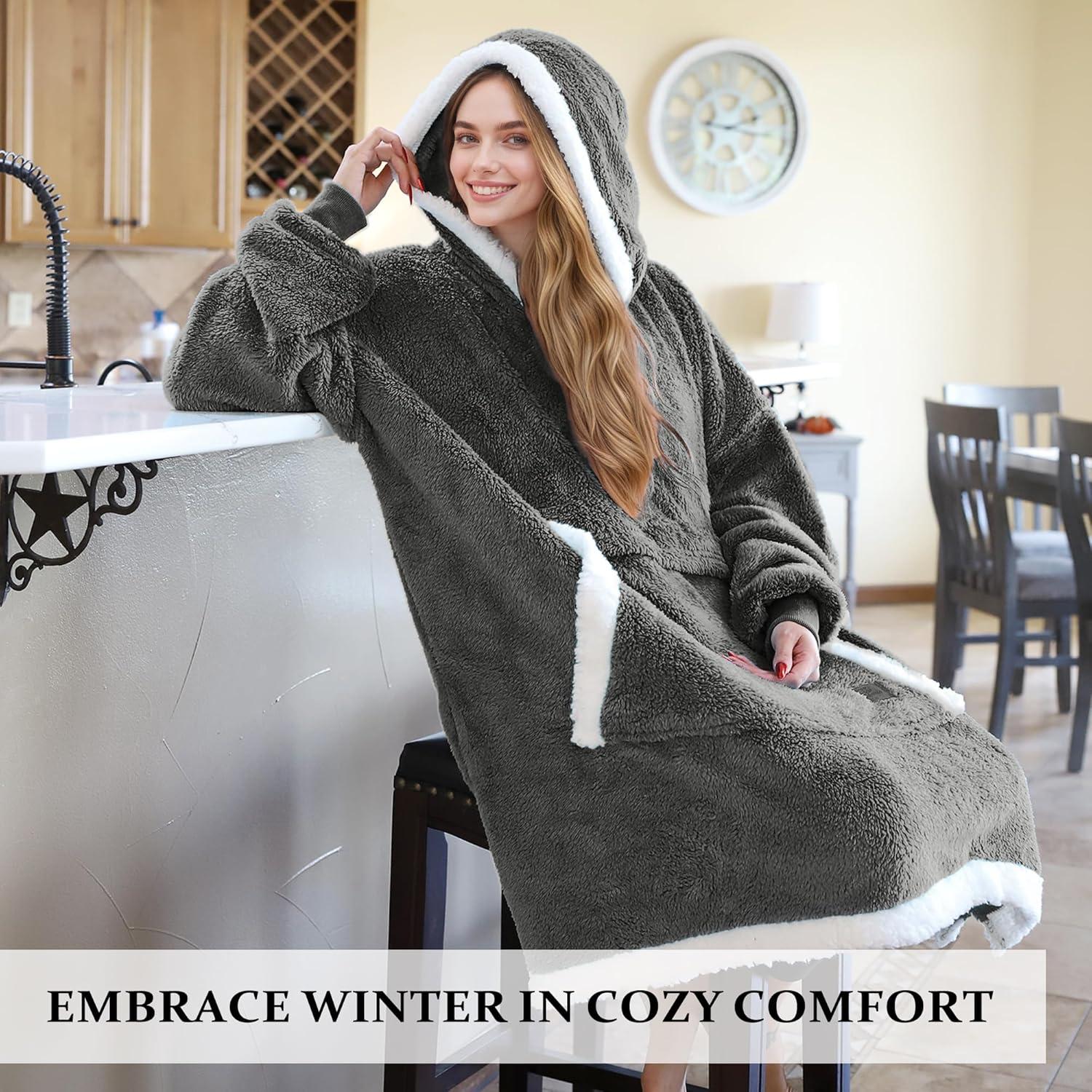imageCatalonia Hoodie Blanket Oversized Wearable Blanket Hoodie for Women Men Sweatshirt Blanket with PocketGray