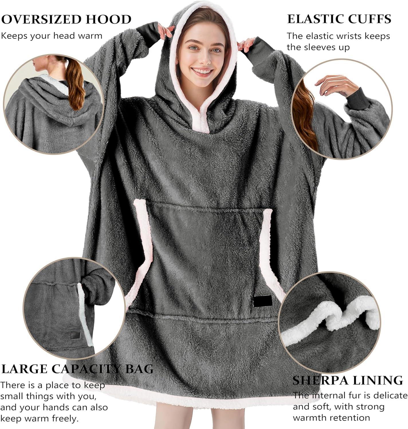 imageCatalonia Hoodie Blanket Oversized Wearable Blanket Hoodie for Women Men Sweatshirt Blanket with PocketGray