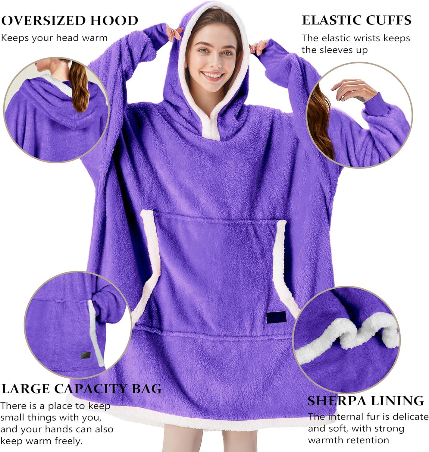 imageCatalonia Hoodie Blanket Oversized Wearable Blanket Hoodie for Women Men Sweatshirt Blanket with PocketPurple