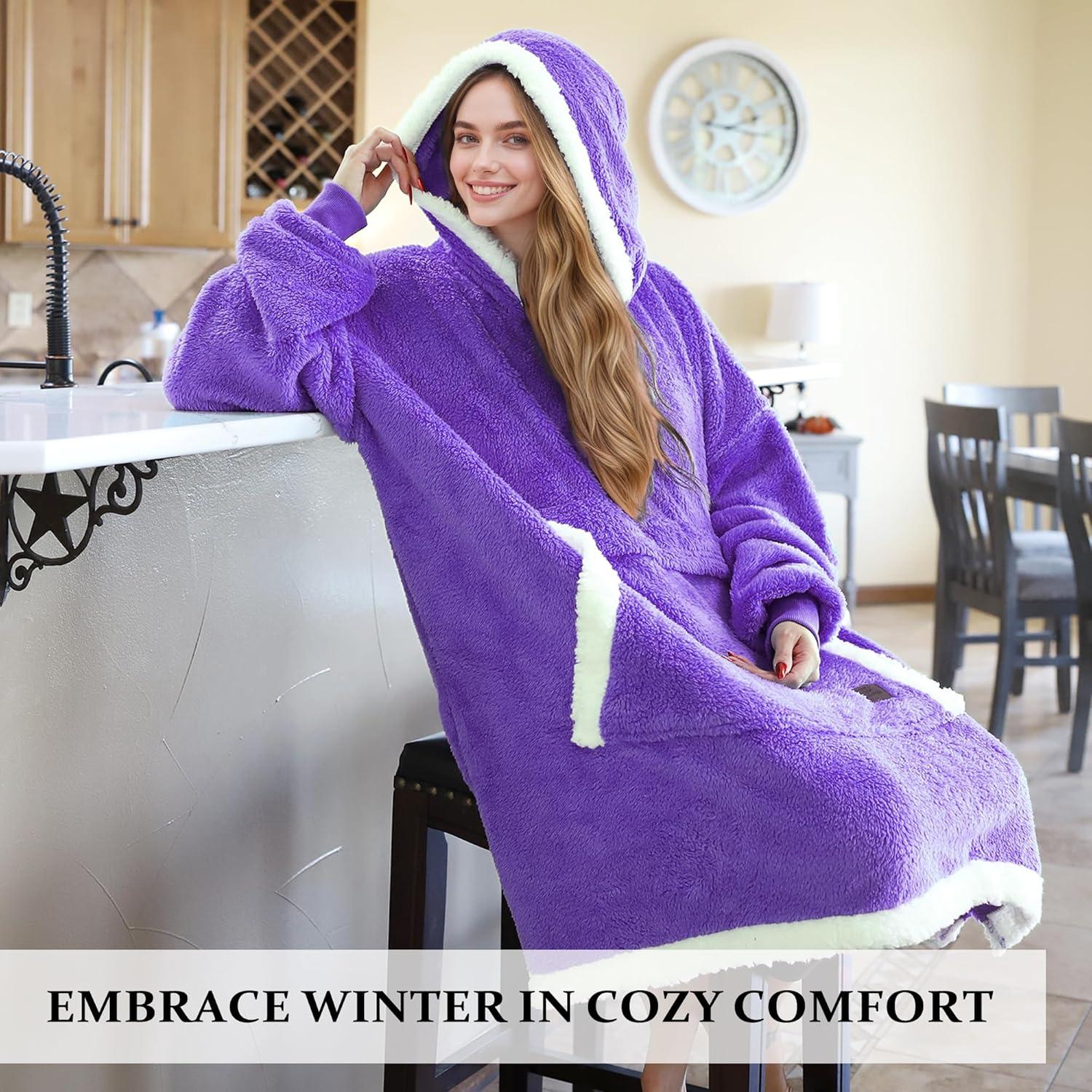 imageCatalonia Hoodie Blanket Oversized Wearable Blanket Hoodie for Women Men Sweatshirt Blanket with PocketPurple