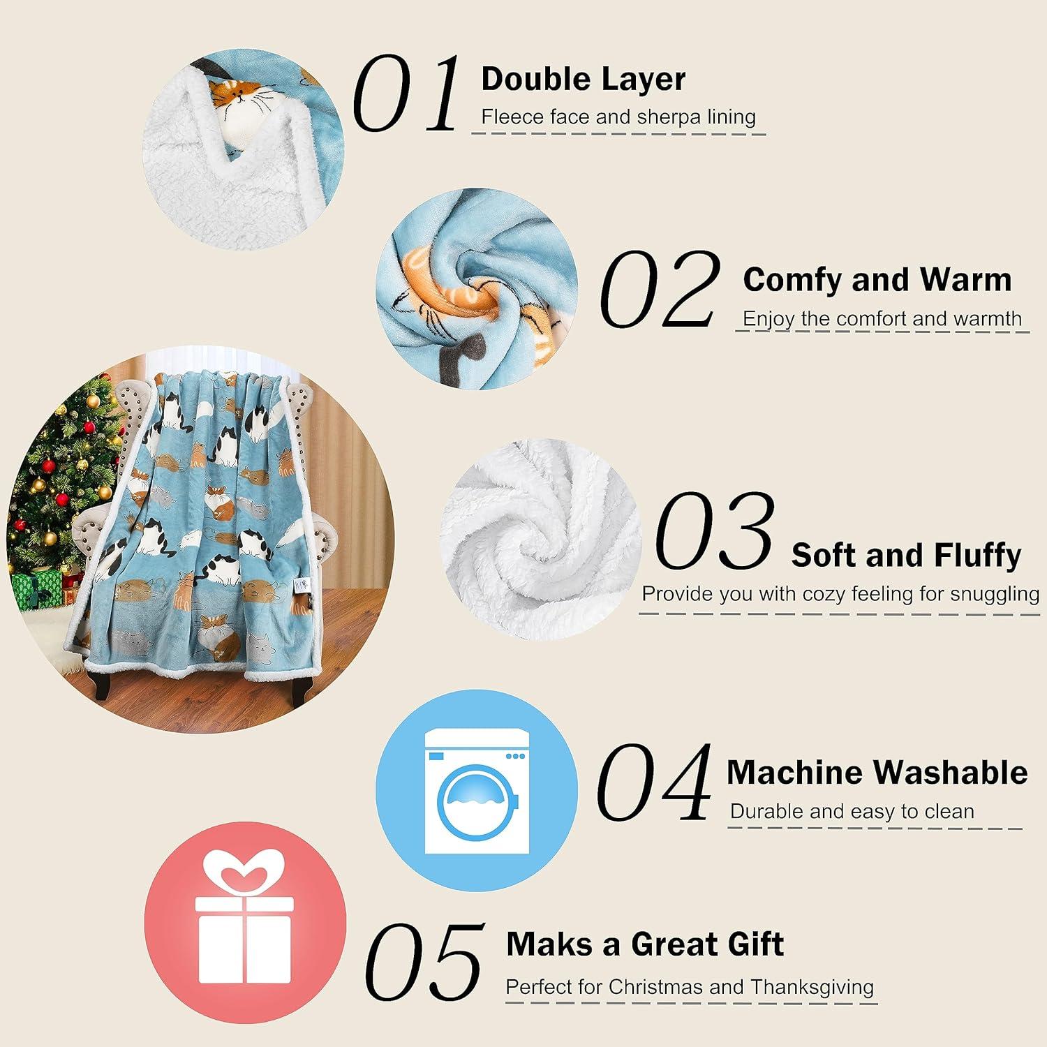 imageCatalonia Horse Print Sherpa Fleece Throw Blanket Soft Mink Plush Couch Blanket Fuzzy Fluffy Comfy Warm Throws Gift for Her Horse Gifts for Women 50x60 inchesCat Blue