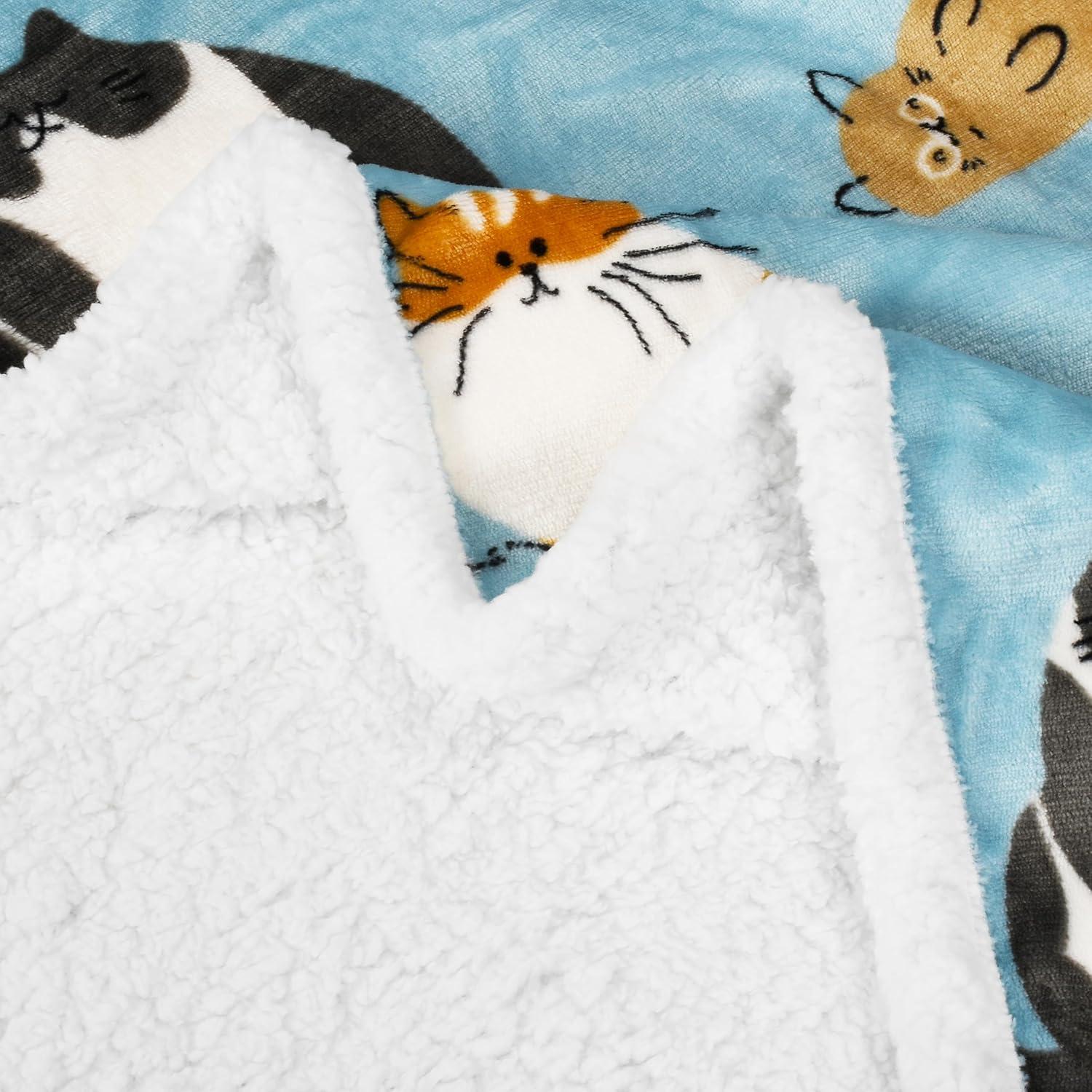 imageCatalonia Horse Print Sherpa Fleece Throw Blanket Soft Mink Plush Couch Blanket Fuzzy Fluffy Comfy Warm Throws Gift for Her Horse Gifts for Women 50x60 inchesCat Blue