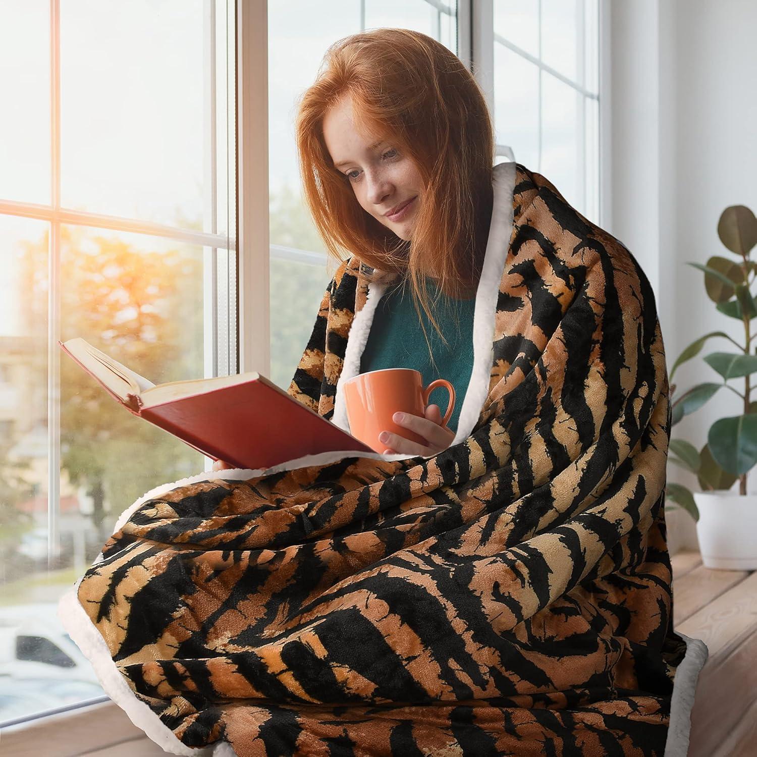 imageCatalonia Horse Print Sherpa Fleece Throw Blanket Soft Mink Plush Couch Blanket Fuzzy Fluffy Comfy Warm Throws Gift for Her Horse Gifts for Women 50x60 inchesTiger