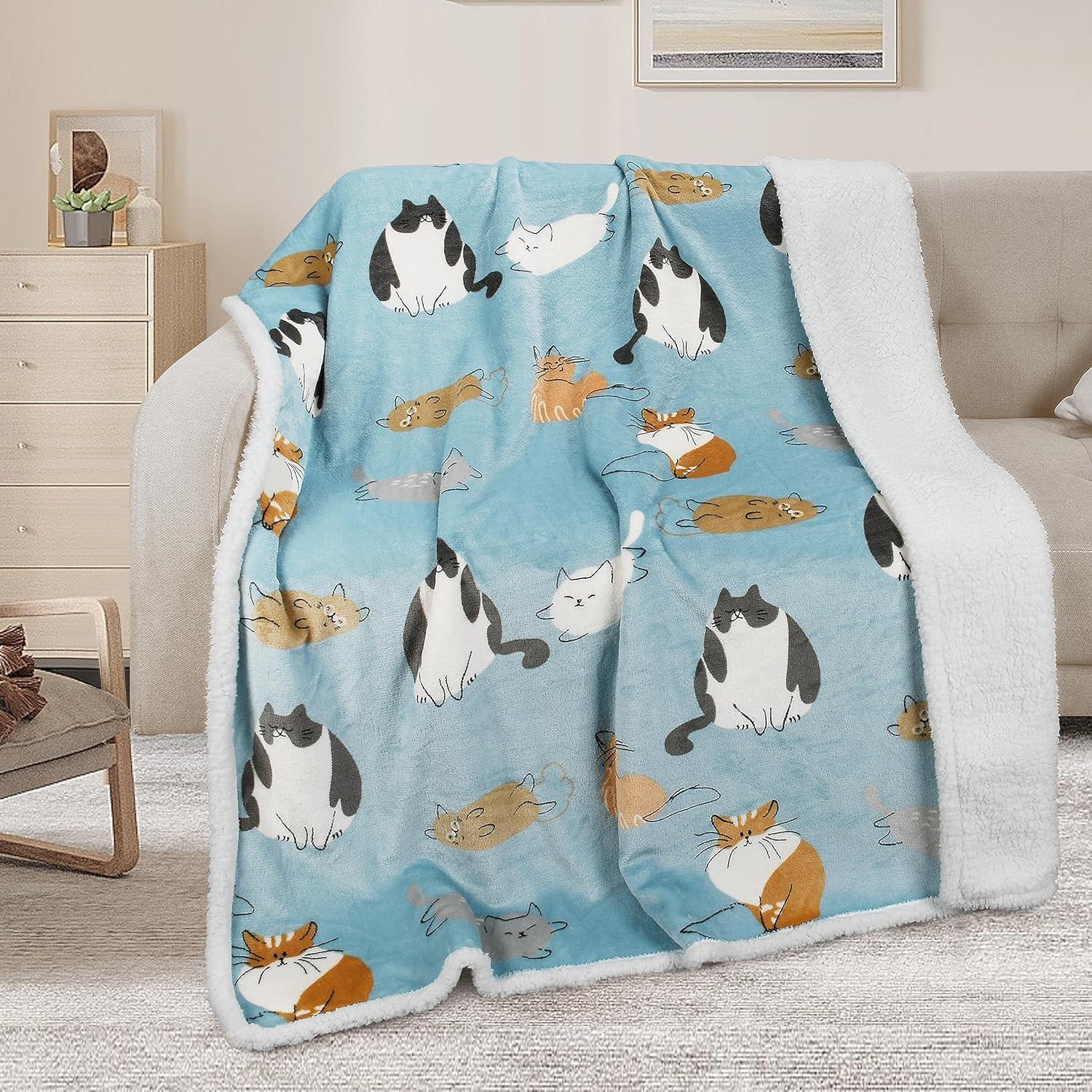 imageCatalonia Horse Print Sherpa Fleece Throw Blanket Soft Mink Plush Couch Blanket Fuzzy Fluffy Comfy Warm Throws Gift for Her Horse Gifts for Women 50x60 inchesCat Blue