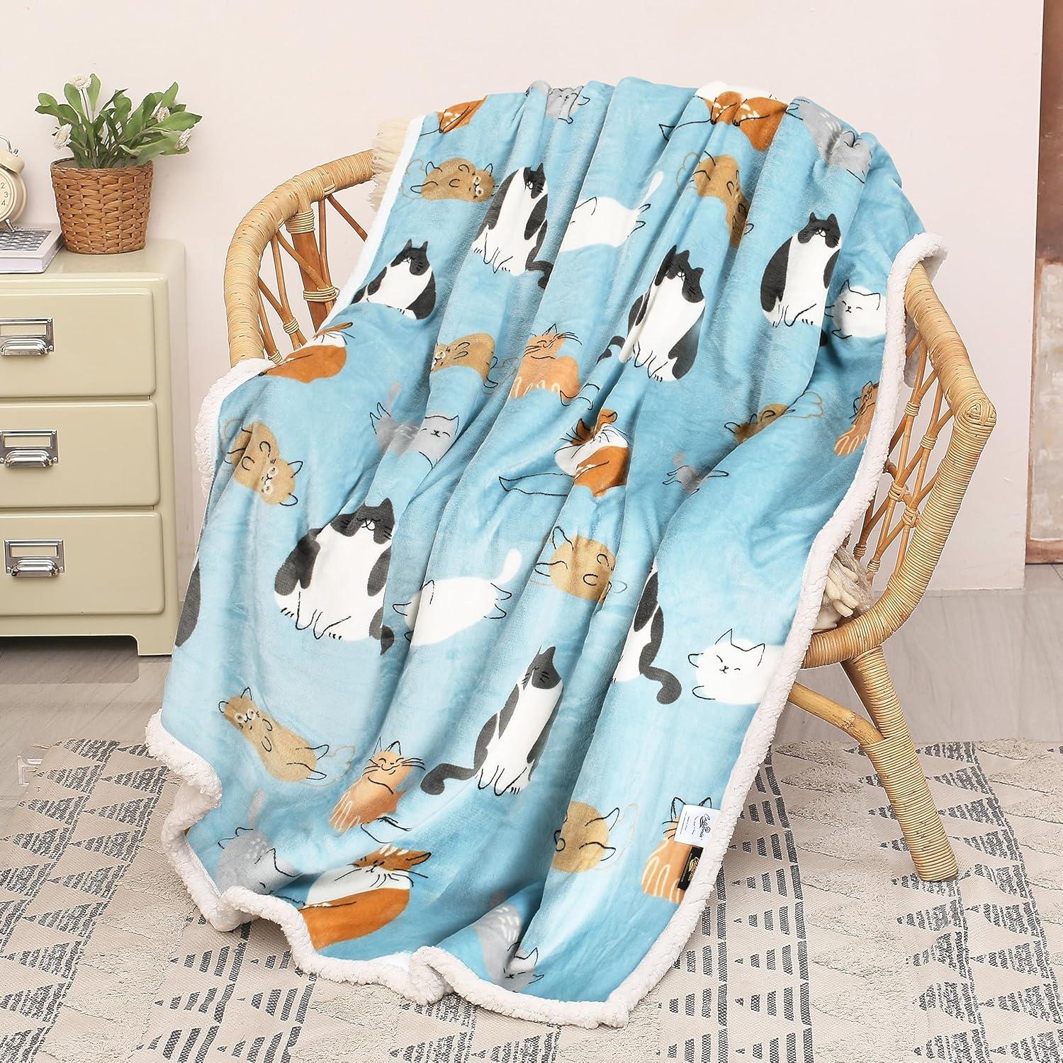imageCatalonia Horse Print Sherpa Fleece Throw Blanket Soft Mink Plush Couch Blanket Fuzzy Fluffy Comfy Warm Throws Gift for Her Horse Gifts for Women 50x60 inchesCat Blue