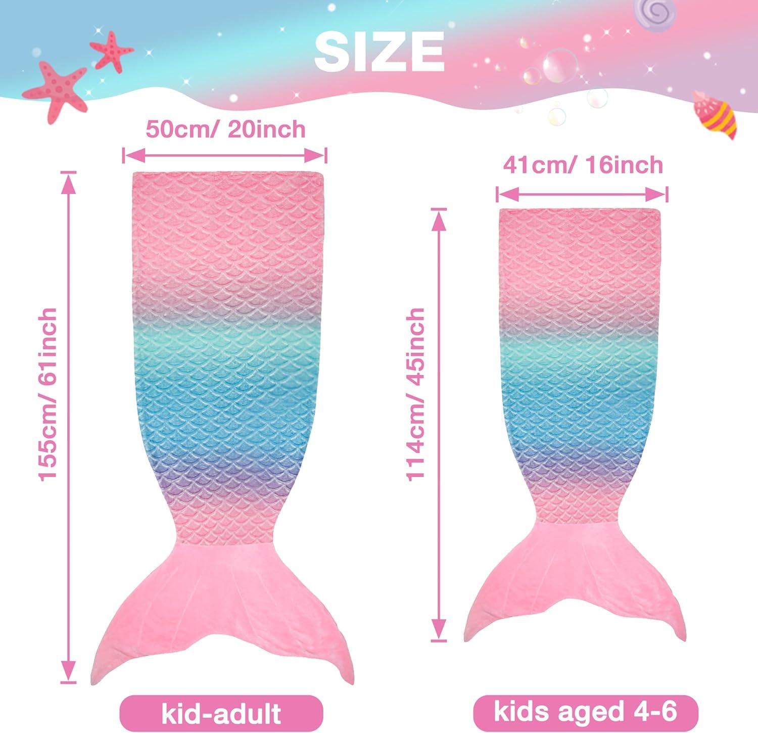 imageCatalonia Kids Mermaid Tail Blanket Super Soft Plush Flannel Sleeping Snuggle Blanket for Girls Rainbow Ombre Birthday Gift for Daughter