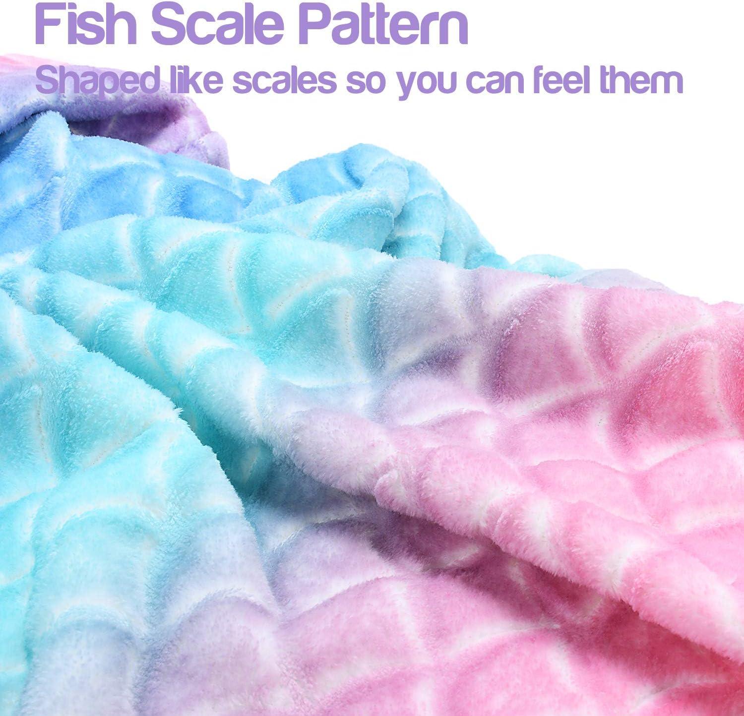 imageCatalonia Kids Mermaid Tail Blanket Super Soft Plush Flannel Sleeping Snuggle Blanket for Girls Rainbow Ombre Birthday Gift for Daughter