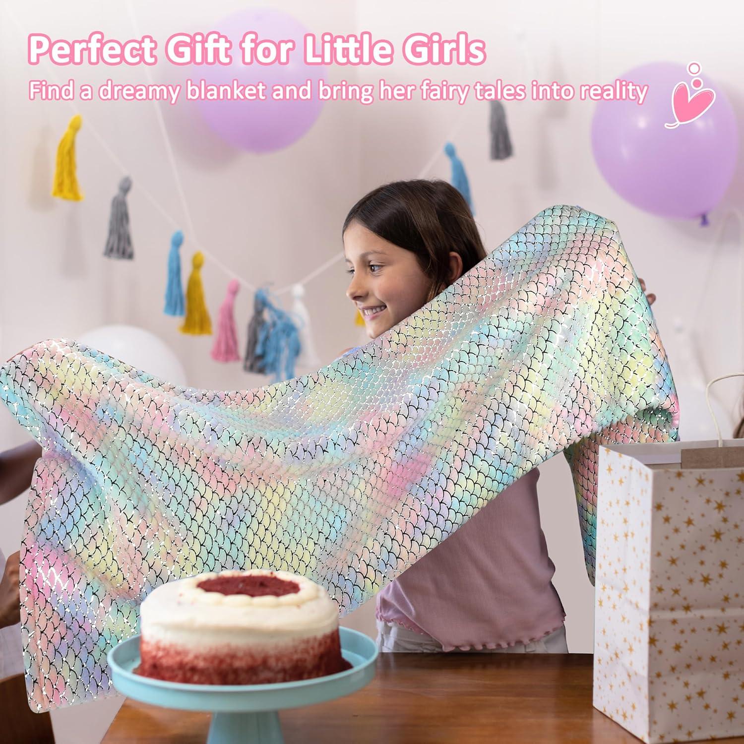 imageCatalonia Kids Mermaid Tail Blanket Super Soft Plush Flannel Sleeping Snuggly Blanket for Girls Galaxy Fish Scale Pattern Kids Gift IdeaGlittering Cartooncandy