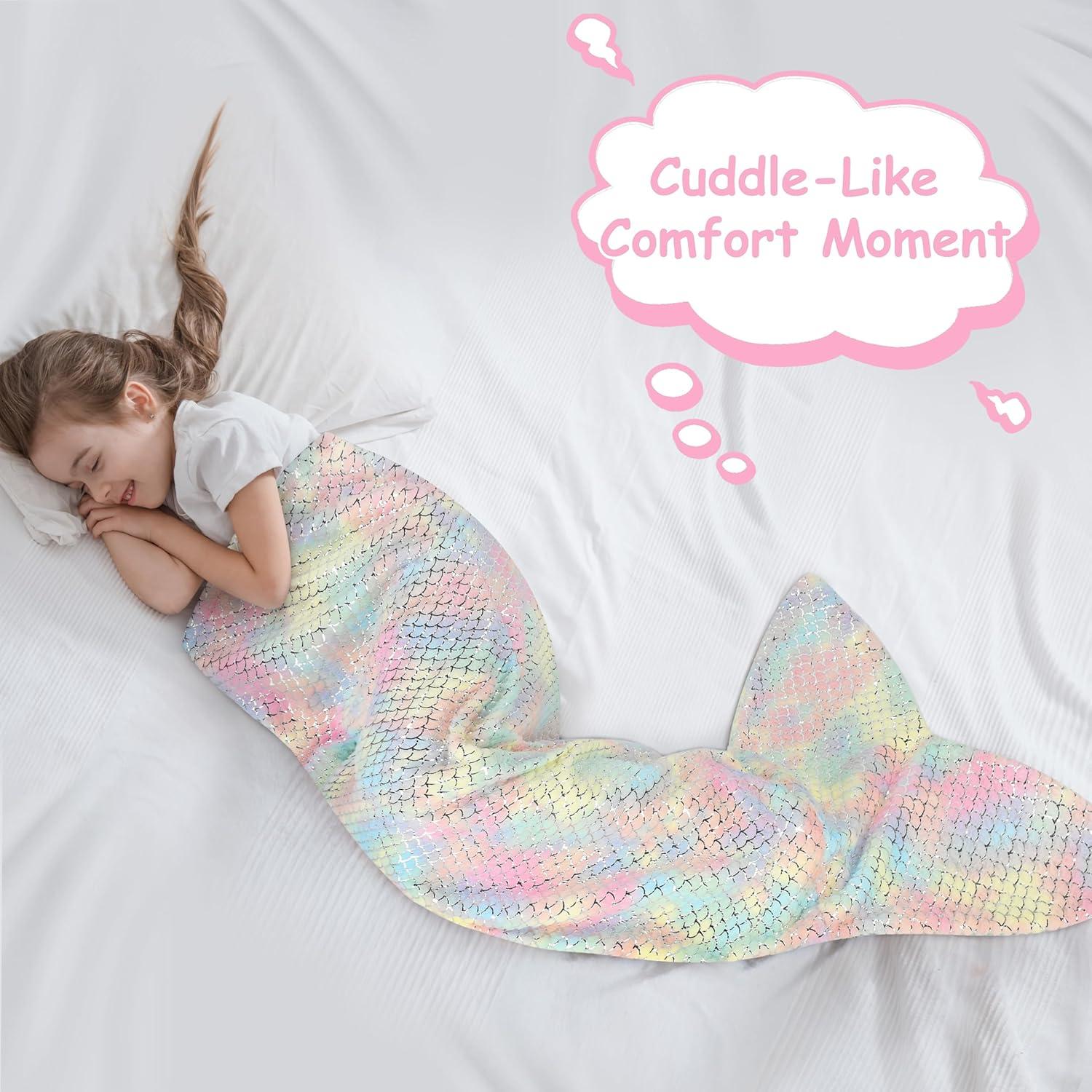imageCatalonia Kids Mermaid Tail Blanket Super Soft Plush Flannel Sleeping Snuggly Blanket for Girls Galaxy Fish Scale Pattern Kids Gift IdeaGlittering Cartooncandy