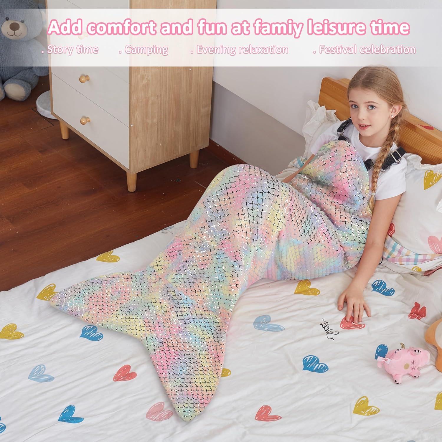 imageCatalonia Kids Mermaid Tail Blanket Super Soft Plush Flannel Sleeping Snuggly Blanket for Girls Galaxy Fish Scale Pattern Kids Gift IdeaGlittering Cartooncandy
