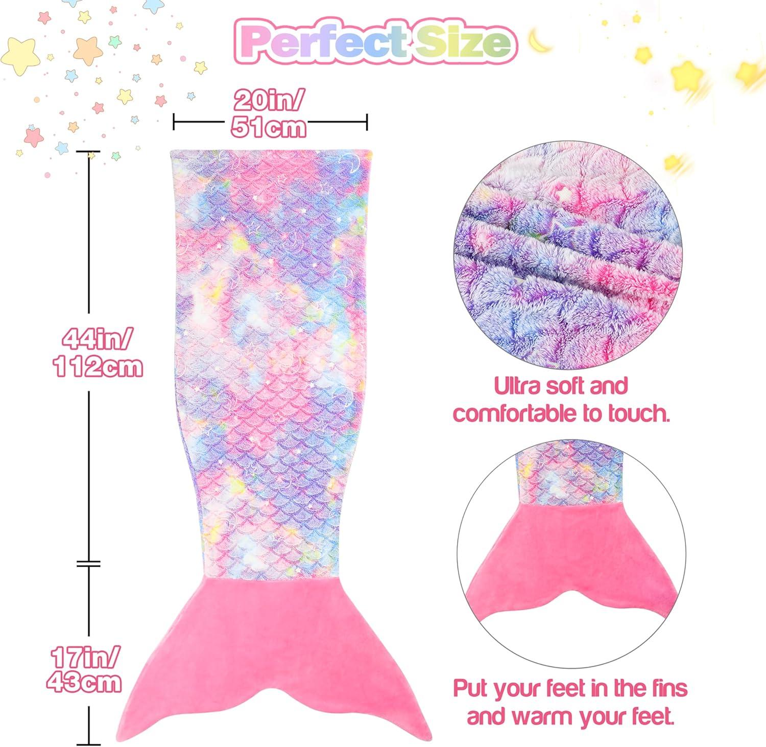imageCatalonia Kids Mermaid Tail Blanket Super Soft Plush Flannel Sleeping Snuggly Blanket for Girls Galaxy Fish Scale Pattern Kids Gift IdeaGlow in the Darkstarrysky
