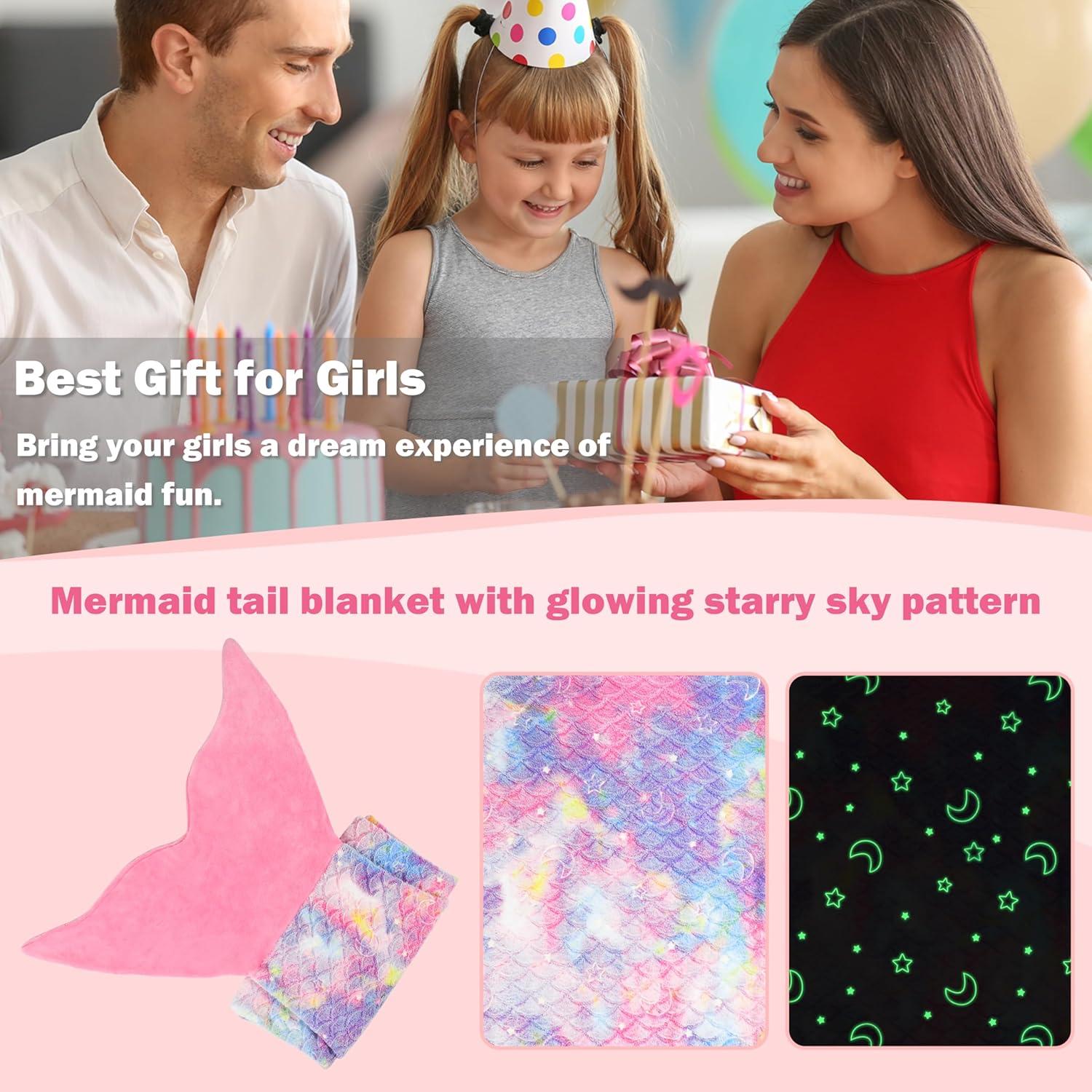 imageCatalonia Kids Mermaid Tail Blanket Super Soft Plush Flannel Sleeping Snuggly Blanket for Girls Galaxy Fish Scale Pattern Kids Gift IdeaGlow in the Darkstarrysky