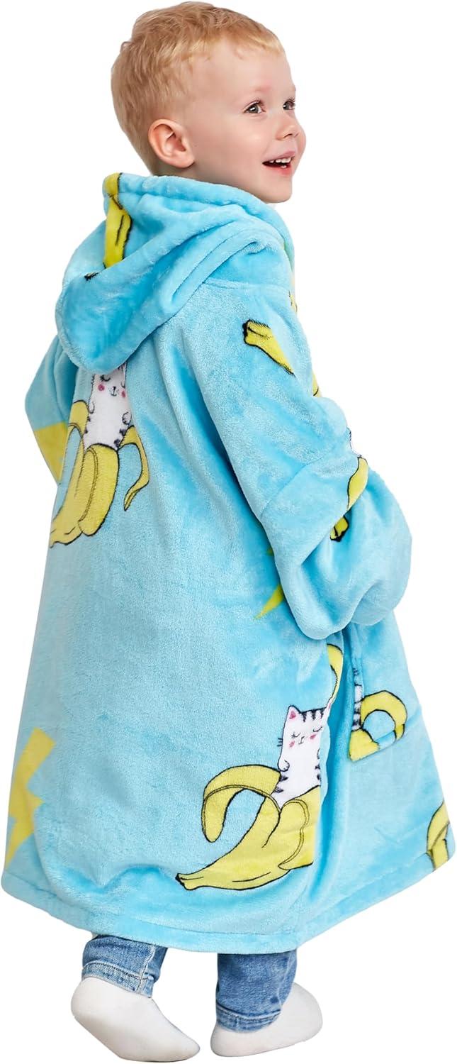imageCatalonia Oversized Blanket Hoodie for Kids Wearable Fleece Sweatshirt Pullover with Large Front Pocket 412 Years Boy GirlBanana Cat Blue