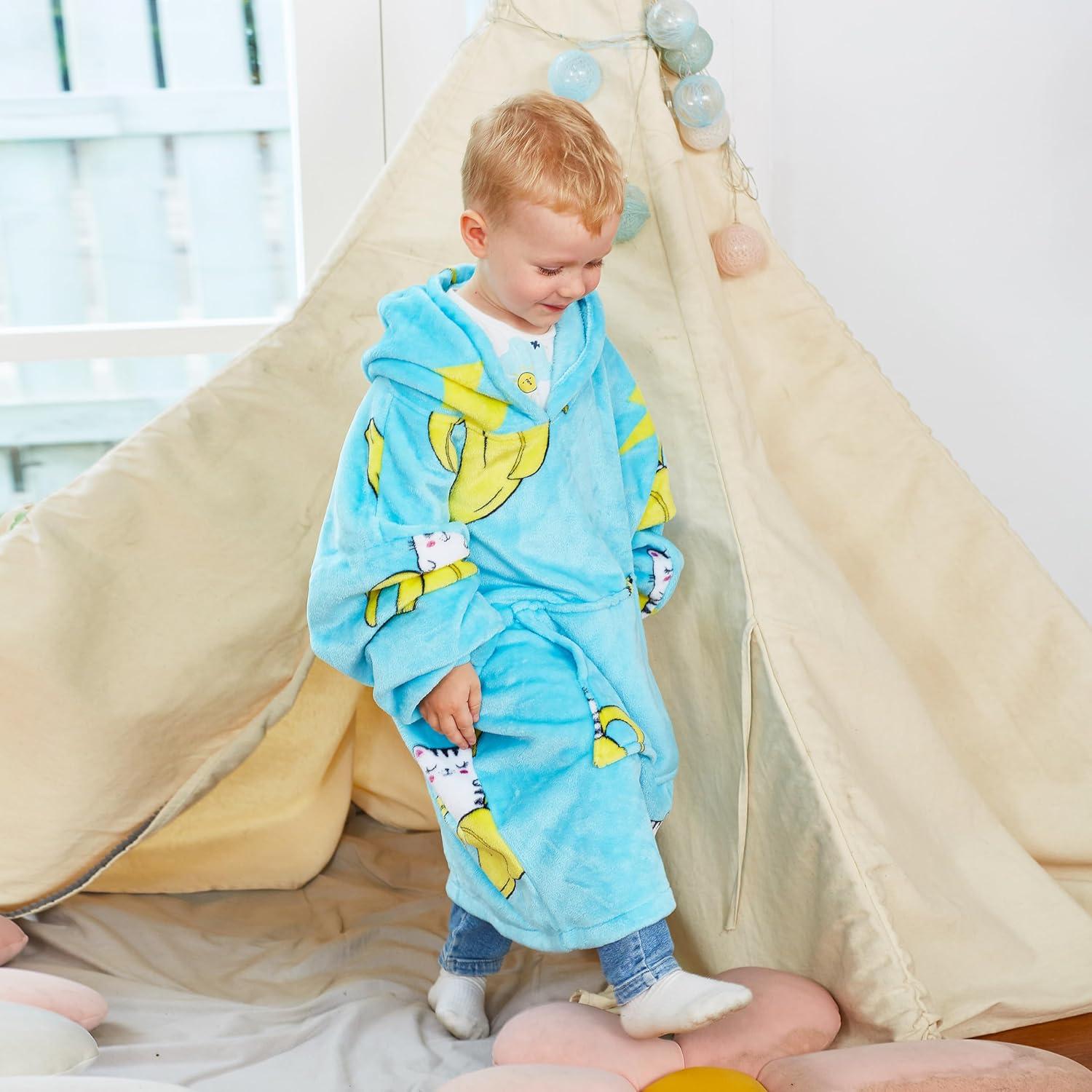imageCatalonia Oversized Blanket Hoodie for Kids Wearable Fleece Sweatshirt Pullover with Large Front Pocket 412 Years Boy GirlBanana Cat Blue