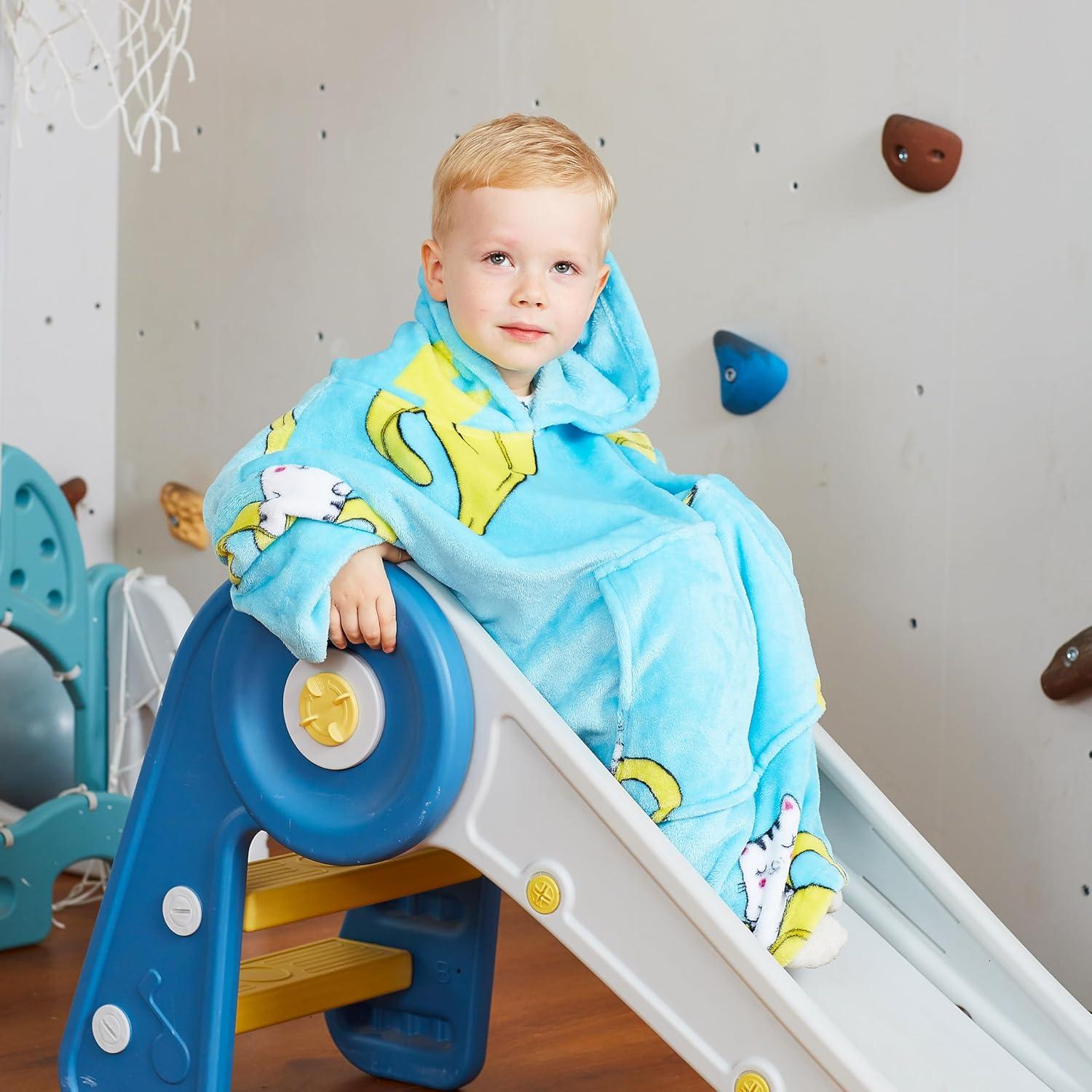 imageCatalonia Oversized Blanket Hoodie for Kids Wearable Fleece Sweatshirt Pullover with Large Front Pocket 412 Years Boy GirlBanana Cat Blue