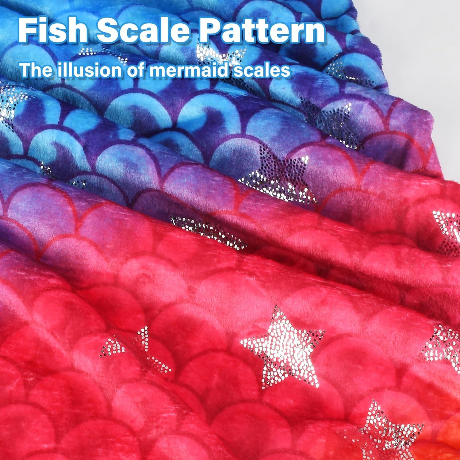 imageCatalonia Ultra Soft Mermaid Tail Blanket for Kids Fish Tail Snuggly Blanket Cozy Fleece Mermaid Gift for Girls ToddlersRainbow Sparkling Stars