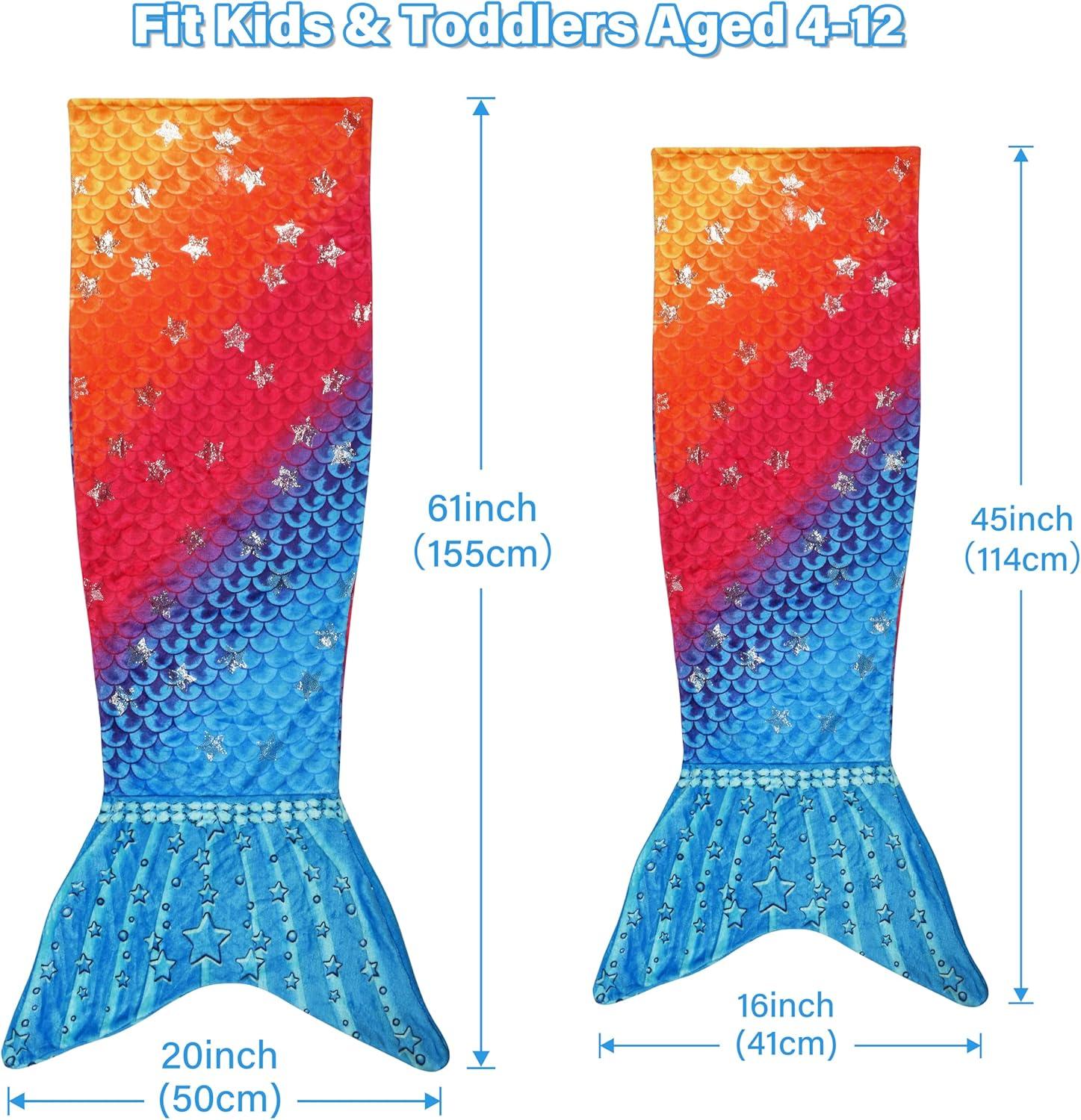 imageCatalonia Ultra Soft Mermaid Tail Blanket for Kids Fish Tail Snuggly Blanket Cozy Fleece Mermaid Gift for Girls ToddlersRainbow Sparkling Stars