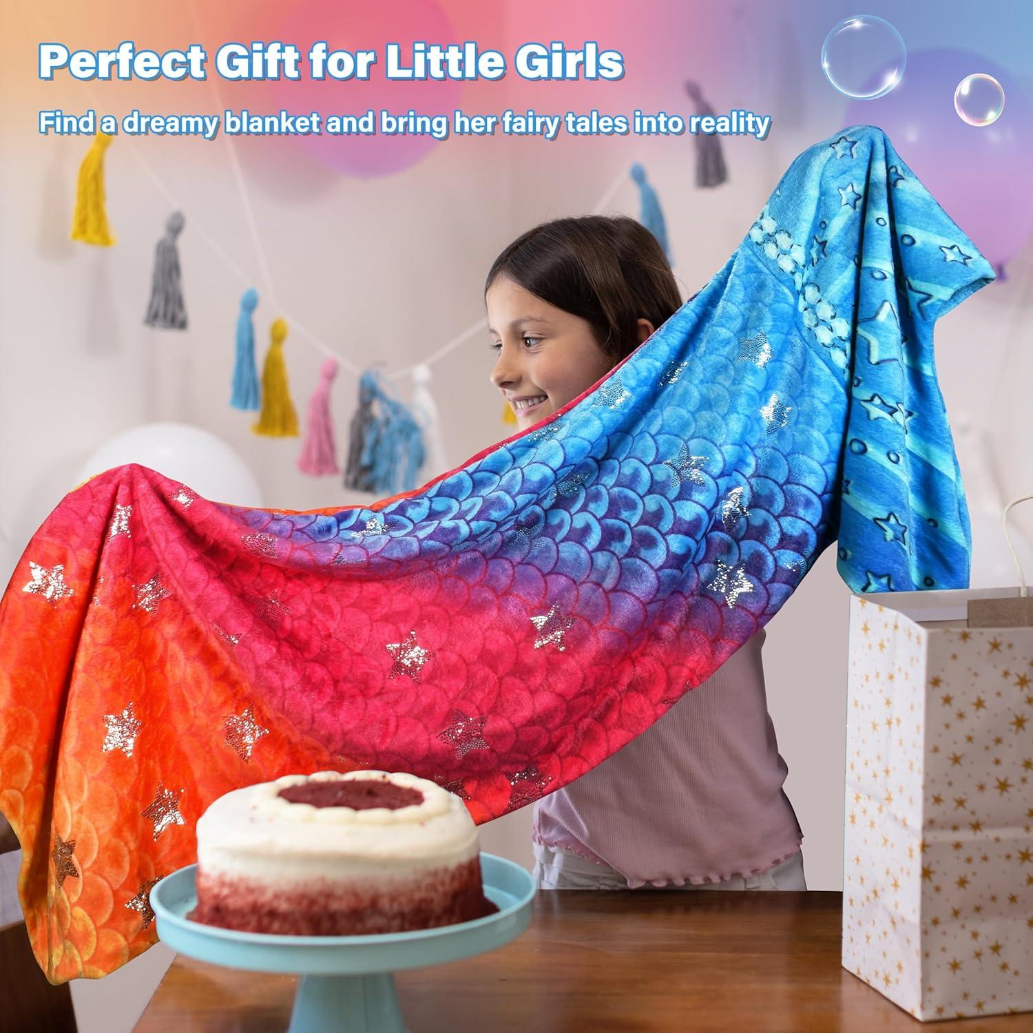 imageCatalonia Ultra Soft Mermaid Tail Blanket for Kids Fish Tail Snuggly Blanket Cozy Fleece Mermaid Gift for Girls ToddlersRainbow Sparkling Stars