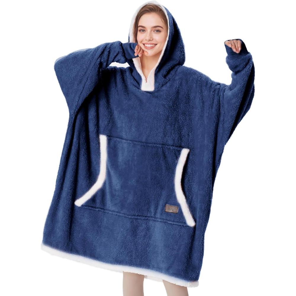 imageCatalonia Hoodie Blanket Oversized Wearable Blanket Hoodie for Women Men Sweatshirt Blanket with PocketDark Blue