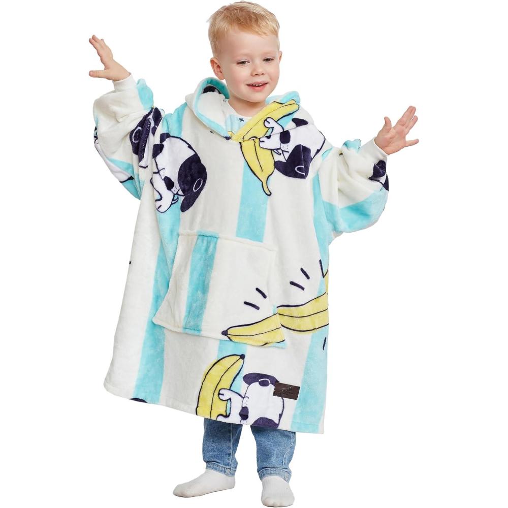 imageCatalonia Oversized Blanket Hoodie for Kids Wearable Fleece Sweatshirt Pullover with Large Front Pocket 412 Years Boy GirlBanana Dog White