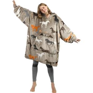 Catalonia Oversized Blanket Hoodie Sweatshirt, Fleece Pullover with Large Front Pocket, for Adults Men Women(Horse)