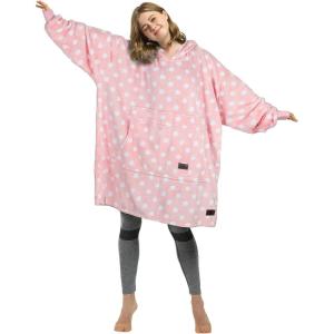 Catalonia Oversized Blanket Hoodie Sweatshirt, Fleece Pullover with Large Front Pocket, for Adults Men Women(Pink Dot / Fleece)