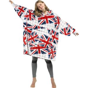 Catalonia Oversized Blanket Hoodie Sweatshirt, Fleece Pullover with Large Front Pocket, for Adults Men Women(Union Flag / Fleece)