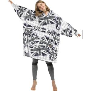 Catalonia Oversized Blanket Hoodie Sweatshirt, Fleece Pullover with Large Front Pocket, for Adults Men Women(Union Flag Gray / Fleece)