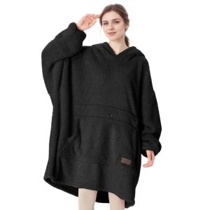 Catalonia Oversized Blanket Hoodie Sweatshirt, Wearable Lounging Fleece Pullover, Gift for Adults Women Men Kids Wife(Black / Fleece)