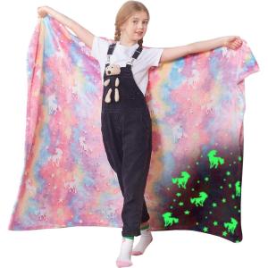 Catalonia Pink Unicorn Blanket for Girls, Rainbow Glow in The Dark Throw Blanket for Girls Aged 4-10, Plush Fleece Couch Blanket, Kids Valentine’s Day Gifts Birthday(Glow in the Dark-pink Unicorn)