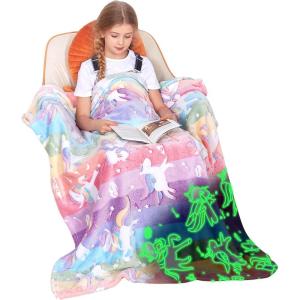 Catalonia Pink Unicorn Blanket for Girls, Rainbow Glow in The Dark Throw Blanket for Girls Aged 4-10, Plush Fleece Couch Blanket, Kids Valentine’s Day Gifts Birthday(Glow in the Dark-unicorn)
