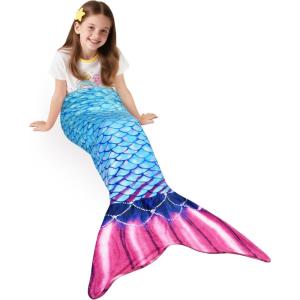 Catalonia Ultra Soft Mermaid Tail Blanket for Kids, Fish Tail Snuggly Blanket, Cozy Fleece Mermaid Gift for Girls Toddlers(Deep Sea Pearl)