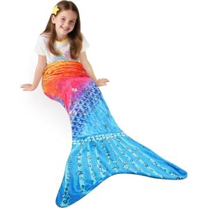 Catalonia Ultra Soft Mermaid Tail Blanket for Kids, Fish Tail Snuggly Blanket, Cozy Fleece Mermaid Gift for Girls Toddlers(Rainbow Sparkling Stars)
