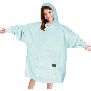 Catalonia Wearable Blanket Hoodie for Kids – Oversized Warm Cozy Hooded Blanket – Sweatshirt Blanket with Pocket & Sleeves(Aqua)