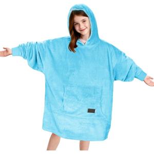 Catalonia Wearable Blanket Hoodie for Kids – Oversized Warm Cozy Hooded Blanket – Sweatshirt Blanket with Pocket & Sleeves(Blue)